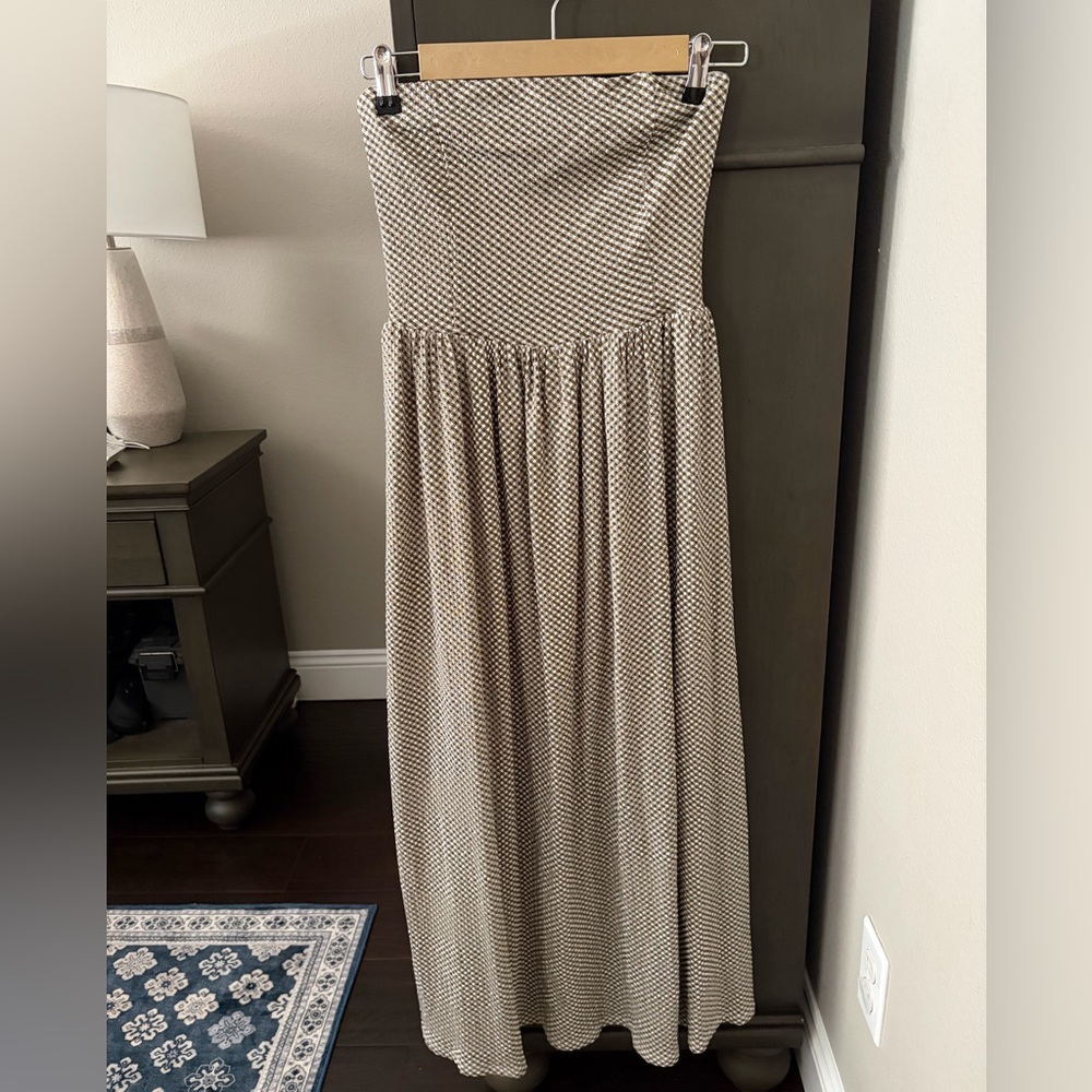 Wayf Olive Green and White Checkered Dress